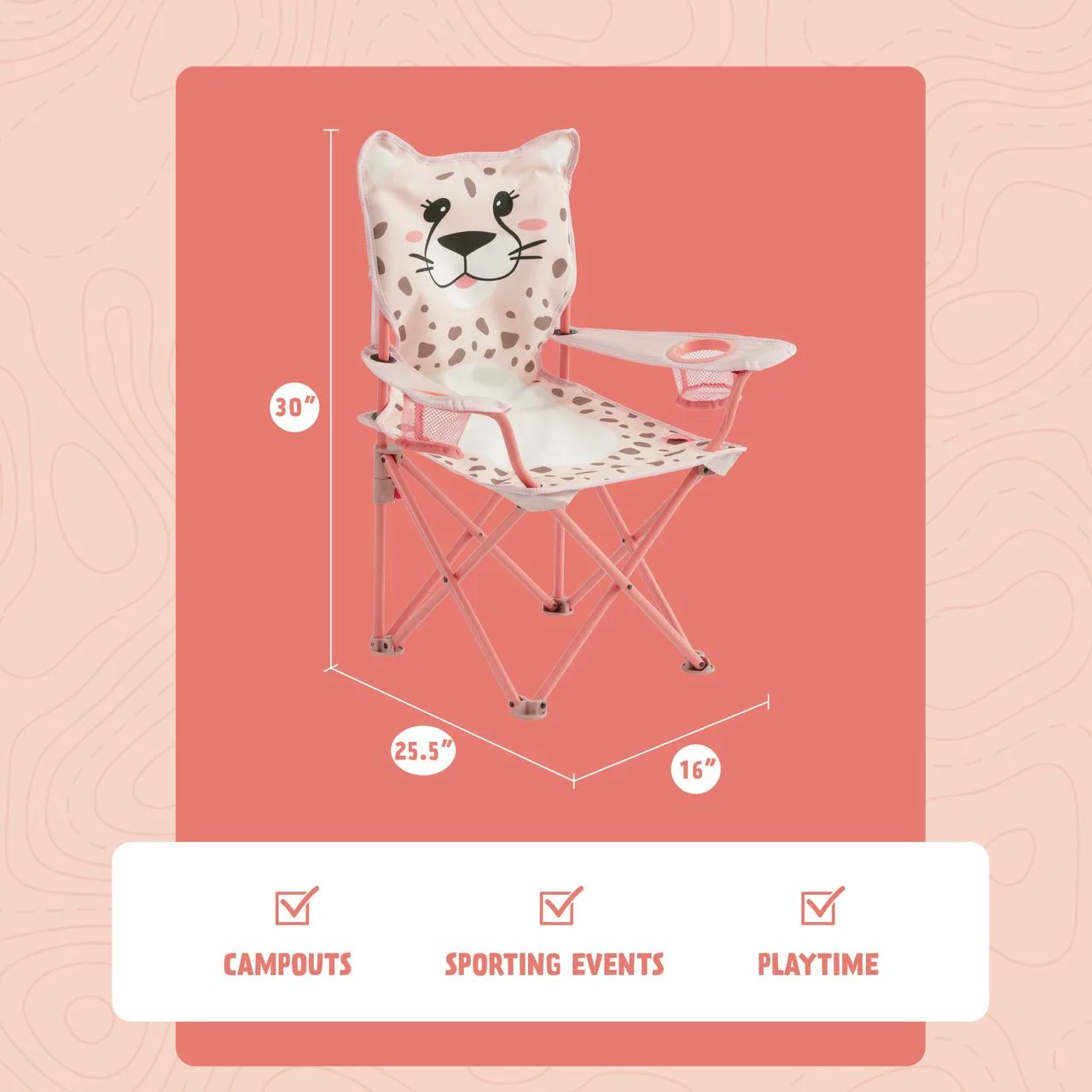 Firefly! Outdoor Gear Cha Cha the Cheetah Kid's Camping Chair - Pink/Tan Color