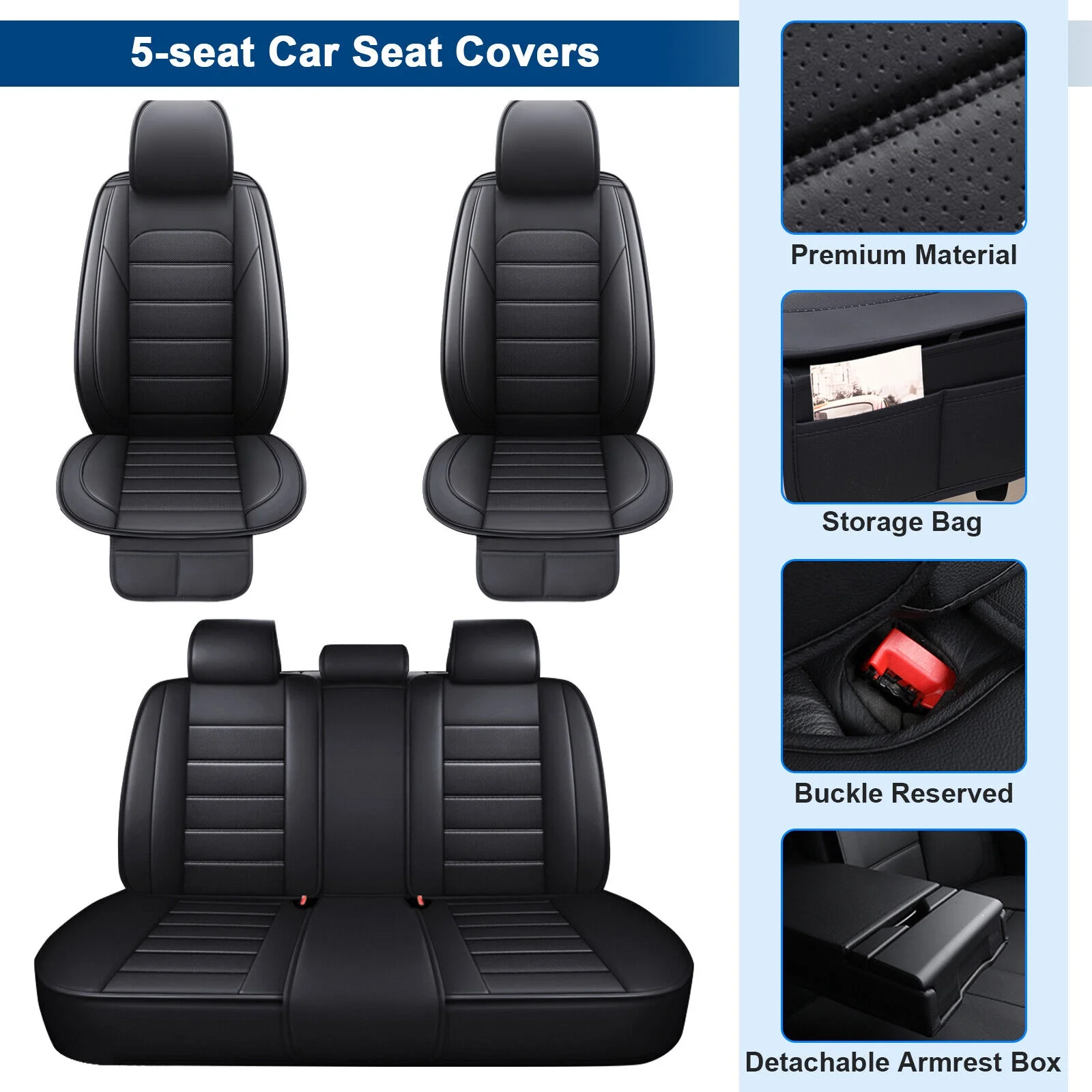 Car Seat Cover 5 Seats,For 2000-2024 Chevy Cobalt Cruze Trax PU Leather Automotive Vehicle Cushion Covers Interior Accessories Black