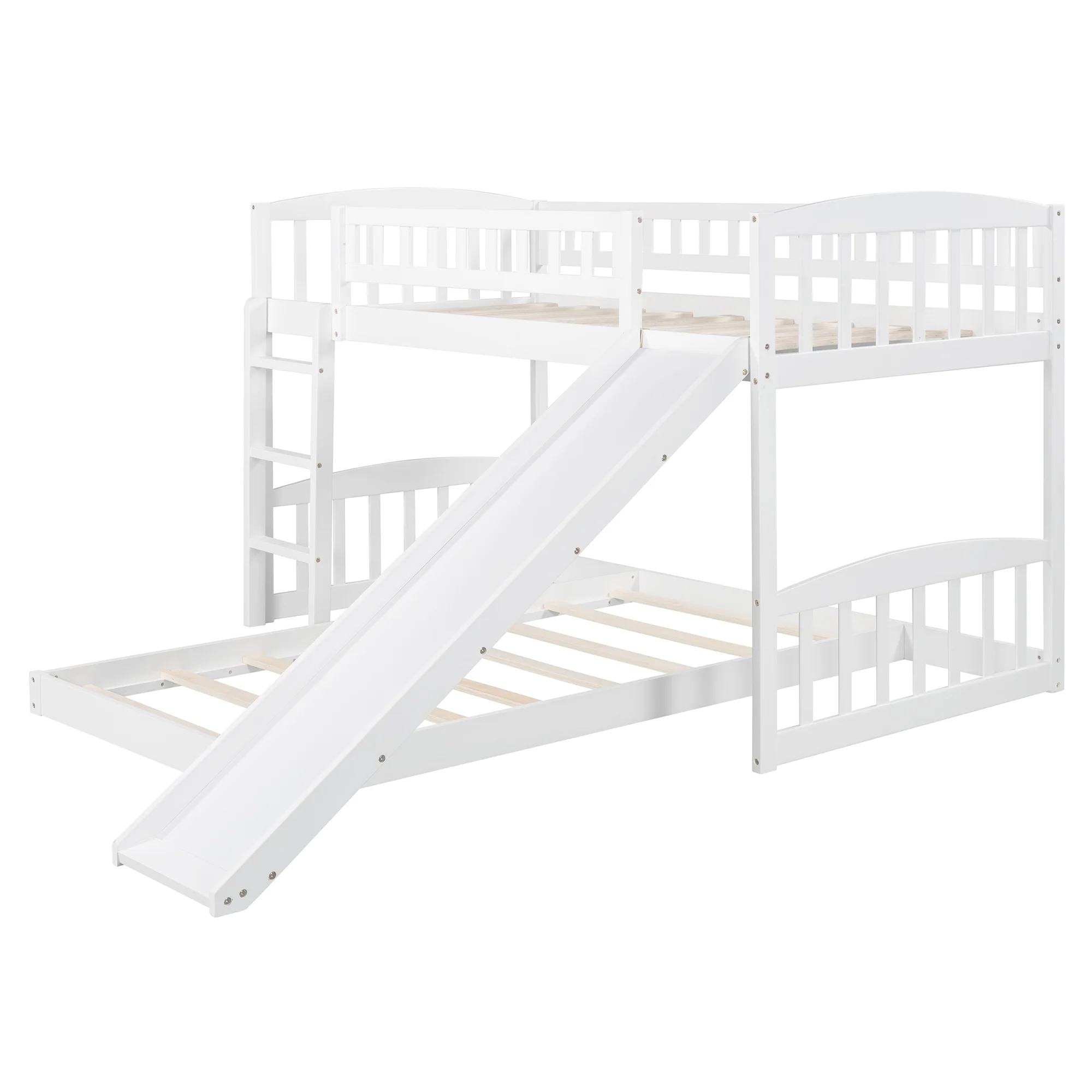 Nestfair White Twin over Twin Bunk Bed with Slide and Ladder