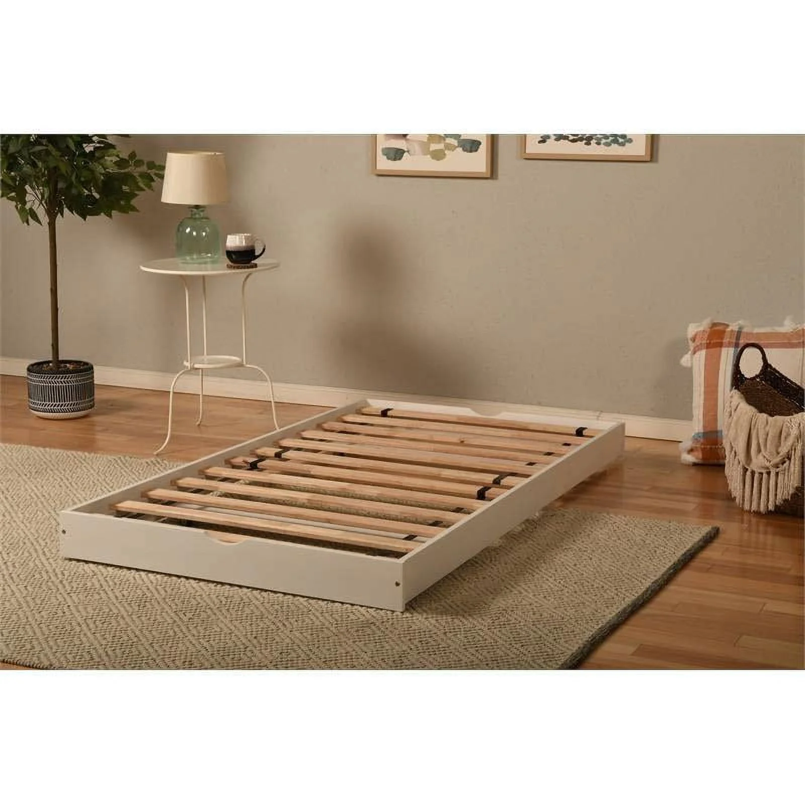 Kodiak Furniture Boho Wood Pop Up Bed in White with Linen Aqua Mattress