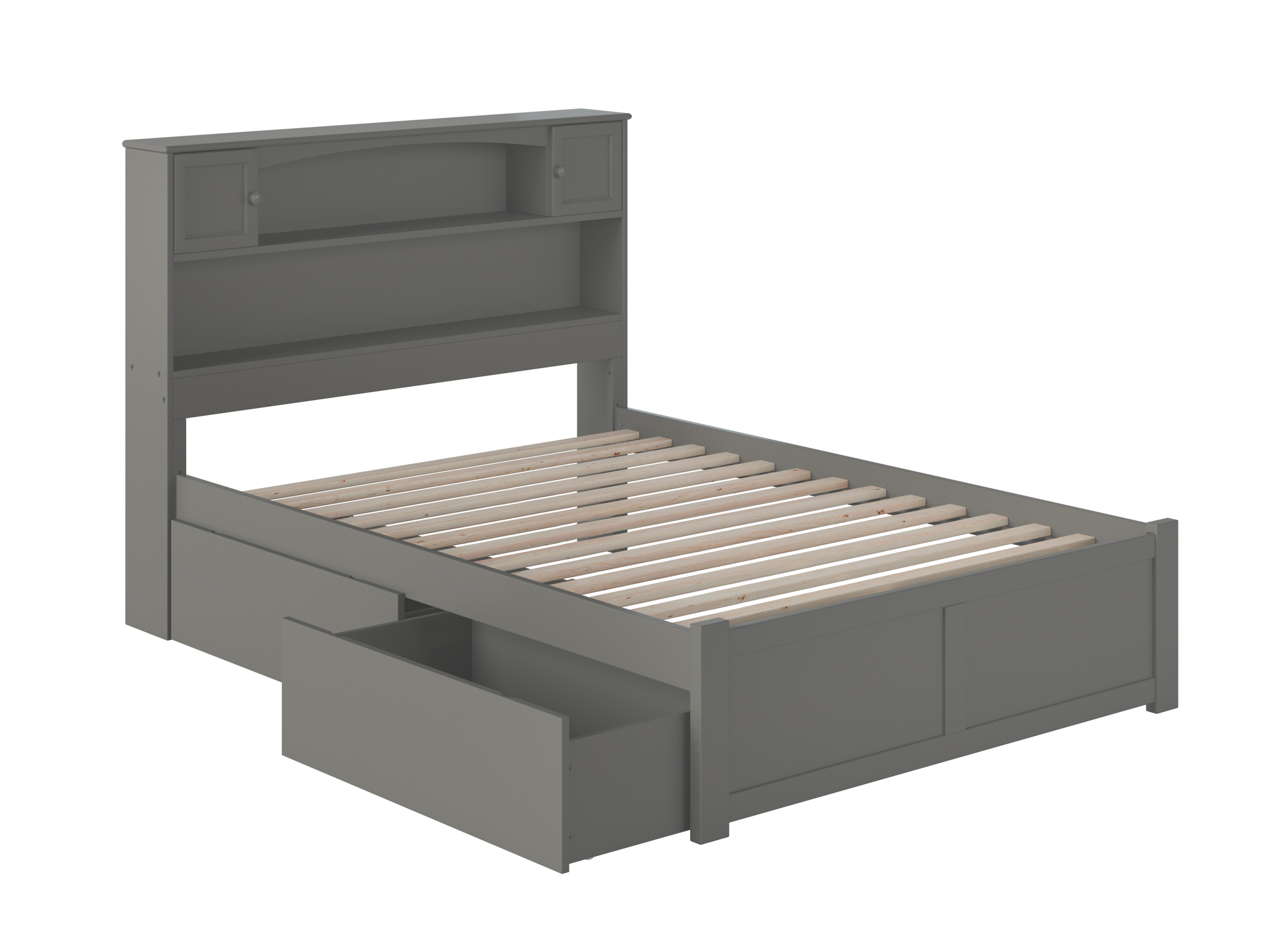 AFI Newport Full Solid Wood Platform Bed with Footboard & 2 Storage Drawers in Grey