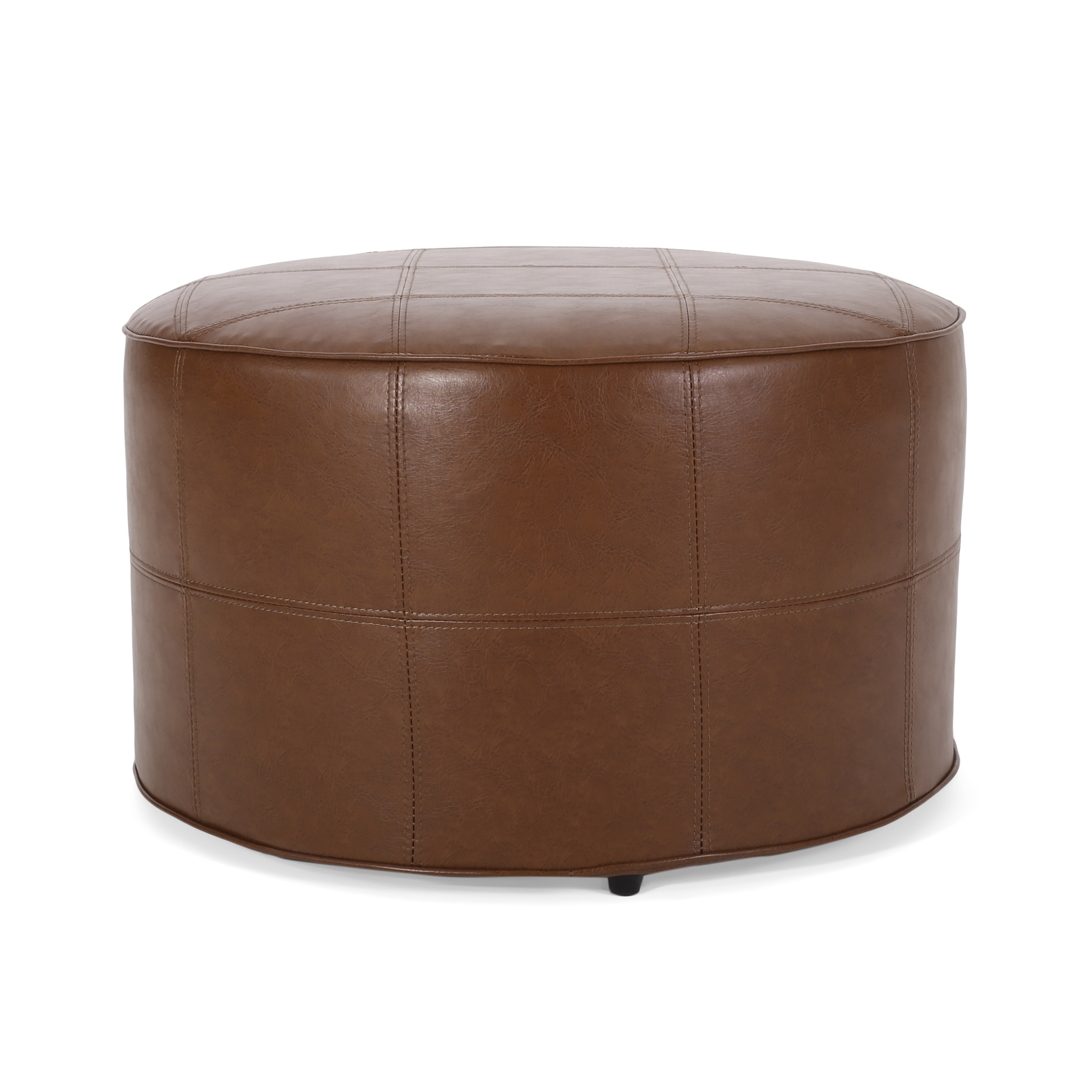 Noble House Derring Faux Leather Small Ottoman, Cognac Brown