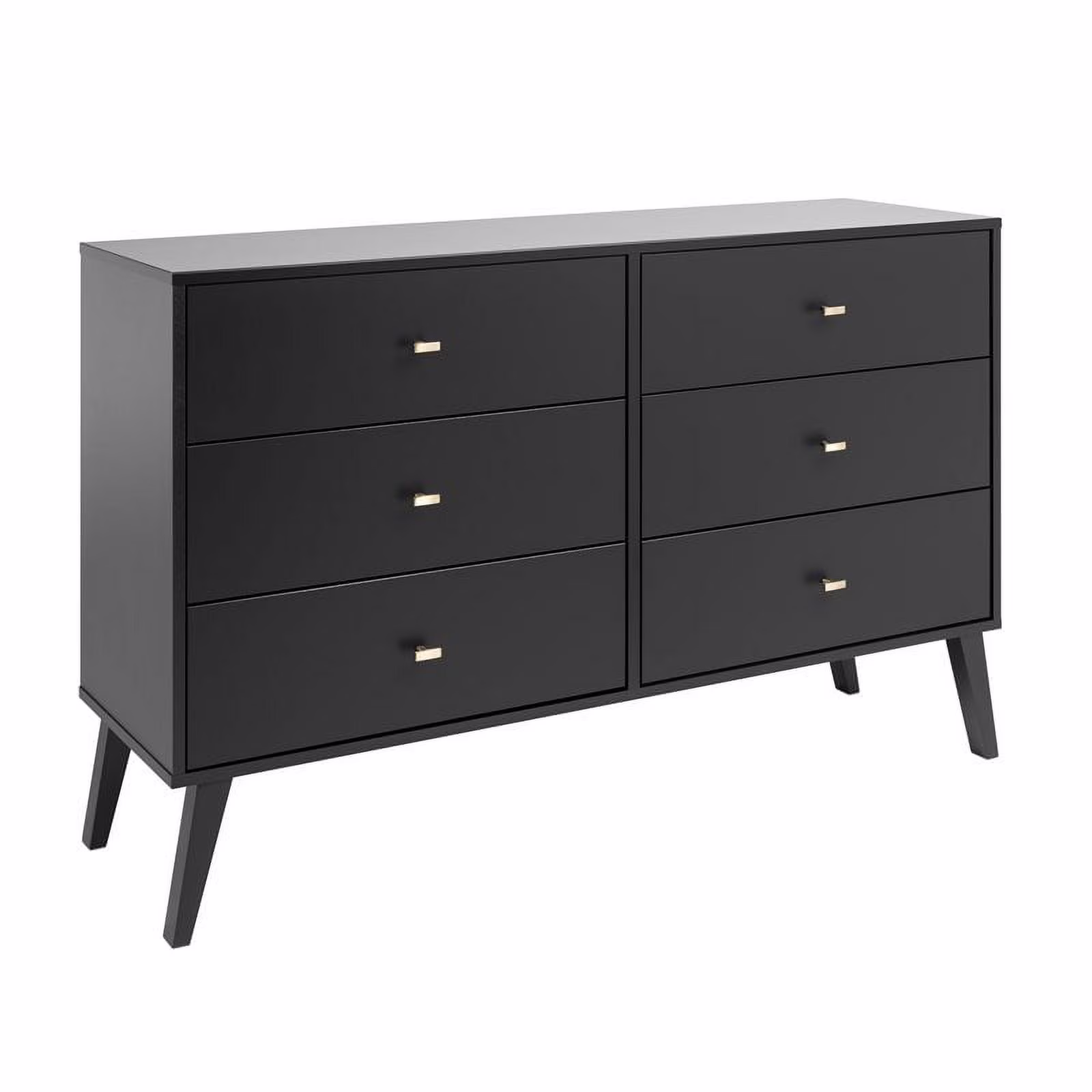 Allora Mid Century Modern 6 Drawer Double Dresser in Black
