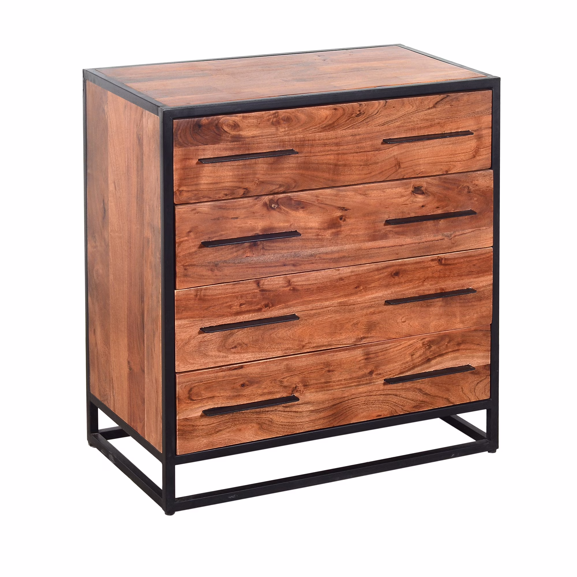 Handmade Dresser with Grain Details and 4 Drawers, Brown and Black