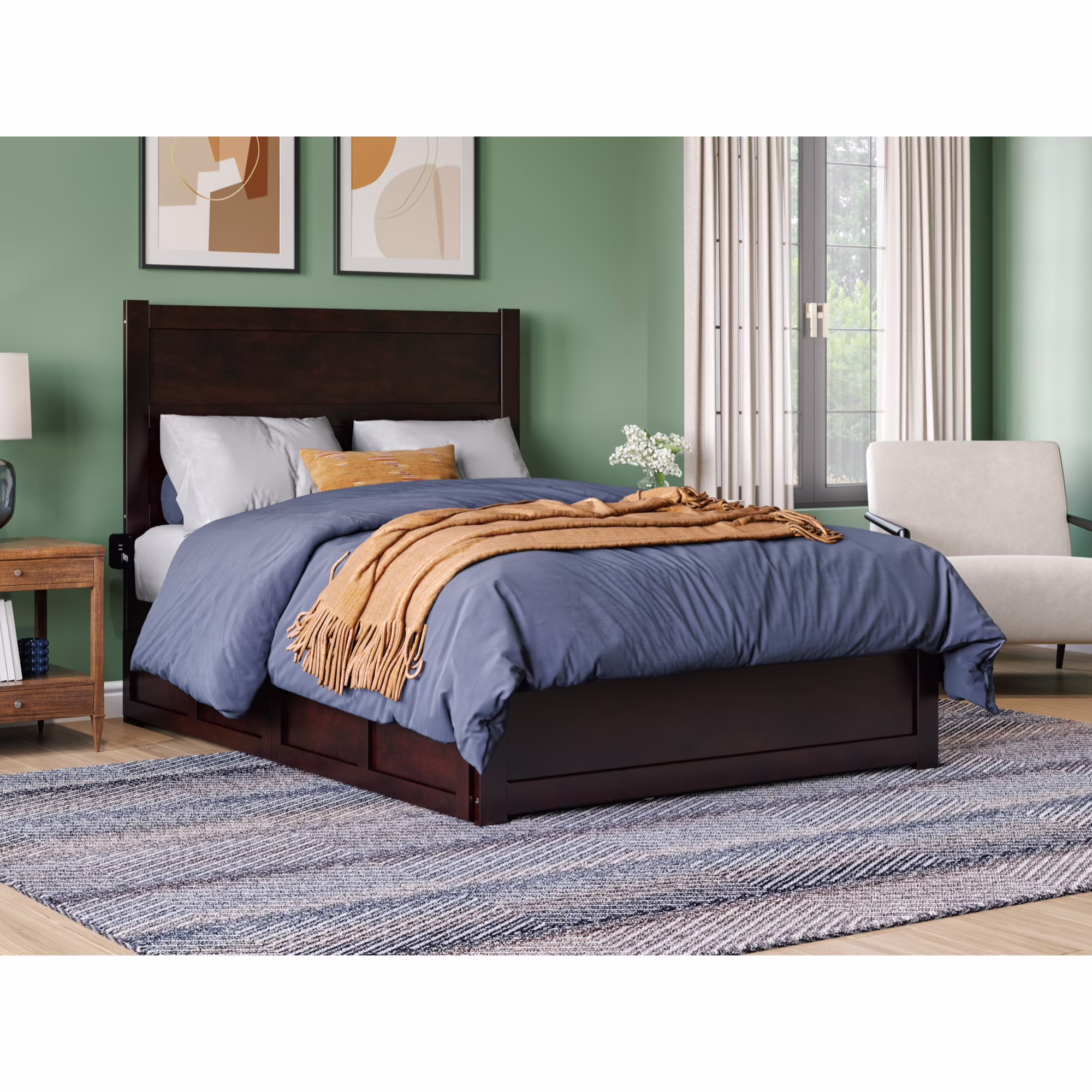 AFI NoHo Full Solid Wood Bed with Footboard and 2 Drawers in Espresso