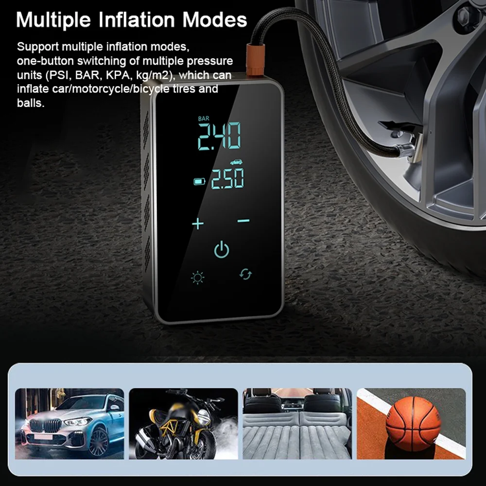 Arealer Cordless Car Air Pump 150PSI Touchscreen Air Compressor Portable Electric Tire Inflator with Pressure Detection Auto-Off Function Storage Bag for Car Motorcycle Tires Balls