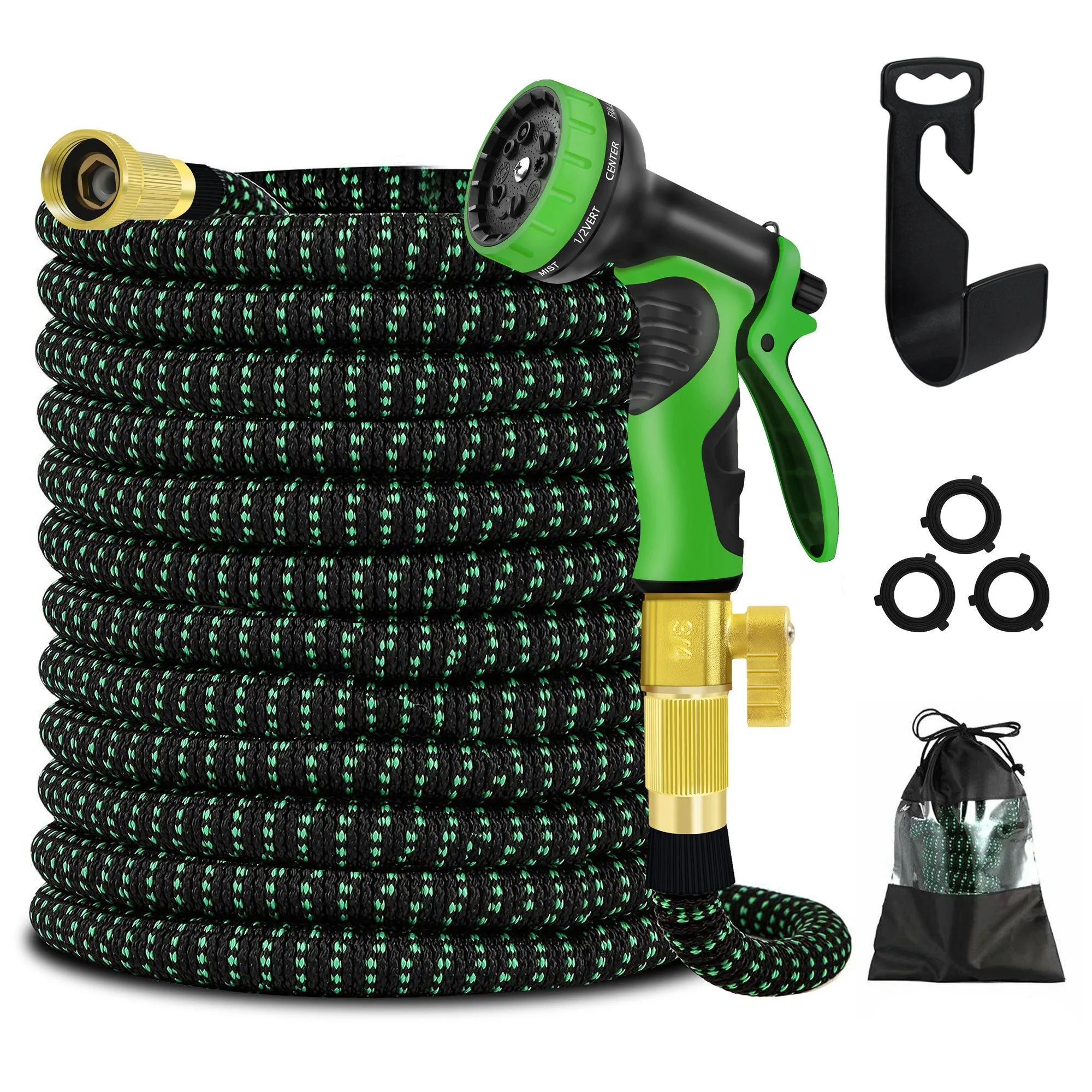 Garden Hose 100ft with 10 Function Spray Nozzle, Easy Storage and Usage
