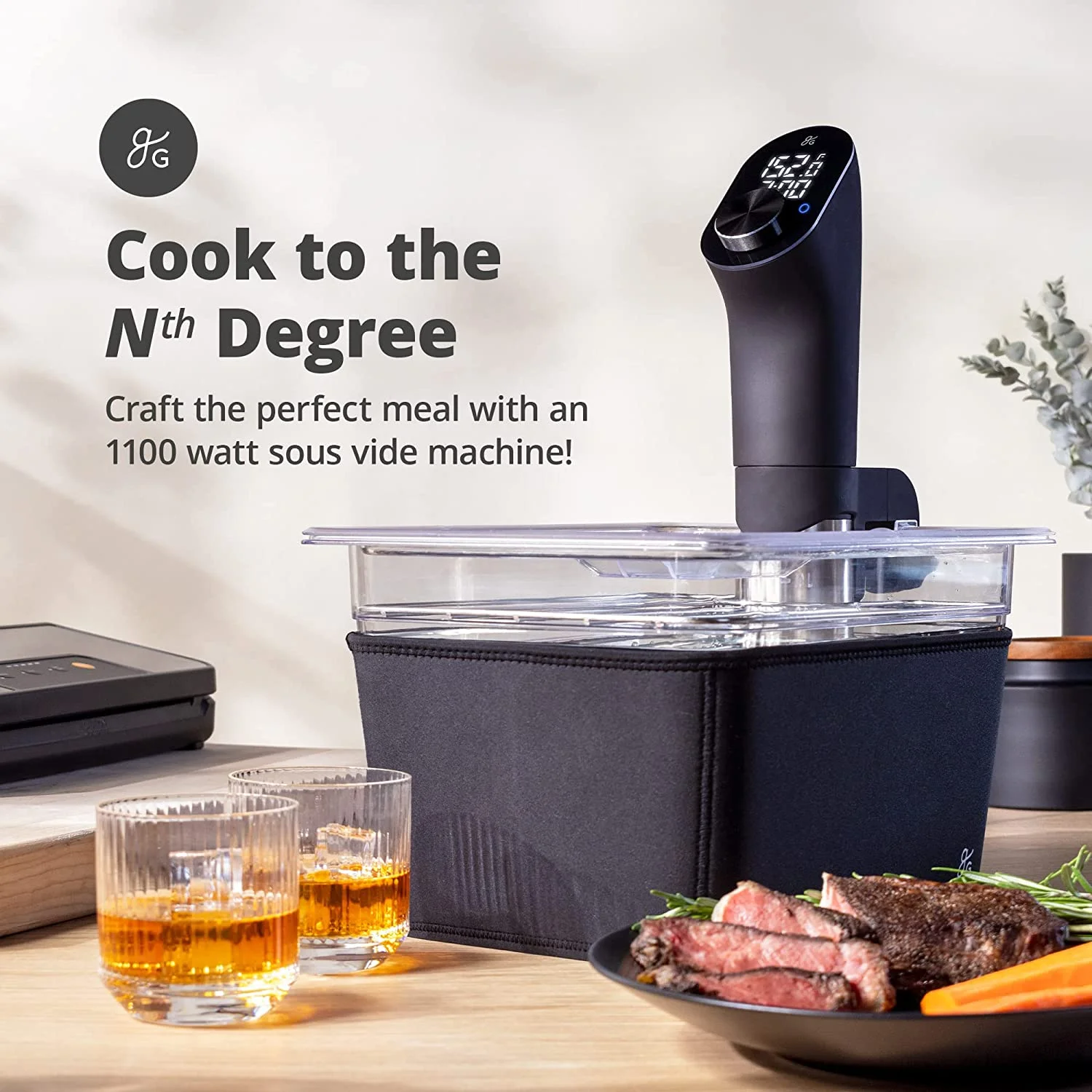 YINCHEN Pro Sous Vide Kit - An 1100 Watt, Powerful, Precise Sous Vide Cooker and Premium, Plastic Container with Sous Vide Rack, Lid, and Neoprene Sleeve | Designed in St. Louis