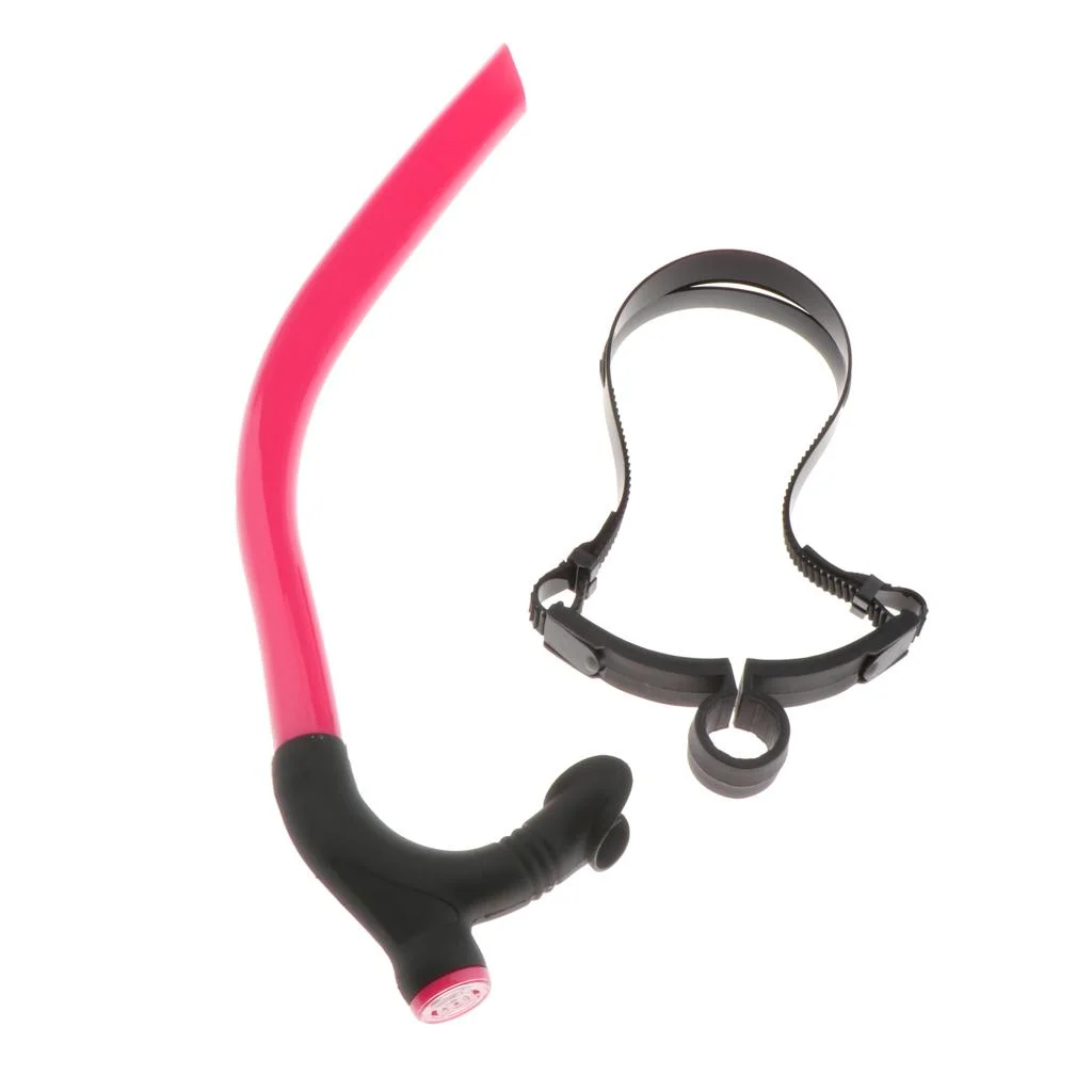 Pool Lap Swimming Wet Snorkel Diving Front Breathing Tube with Strap Pink