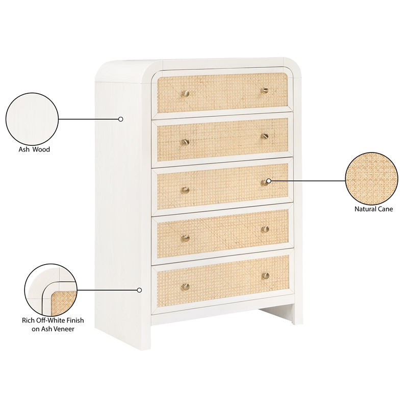Meridian Furniture Siena White Ash Wood and Natural Cane Chest