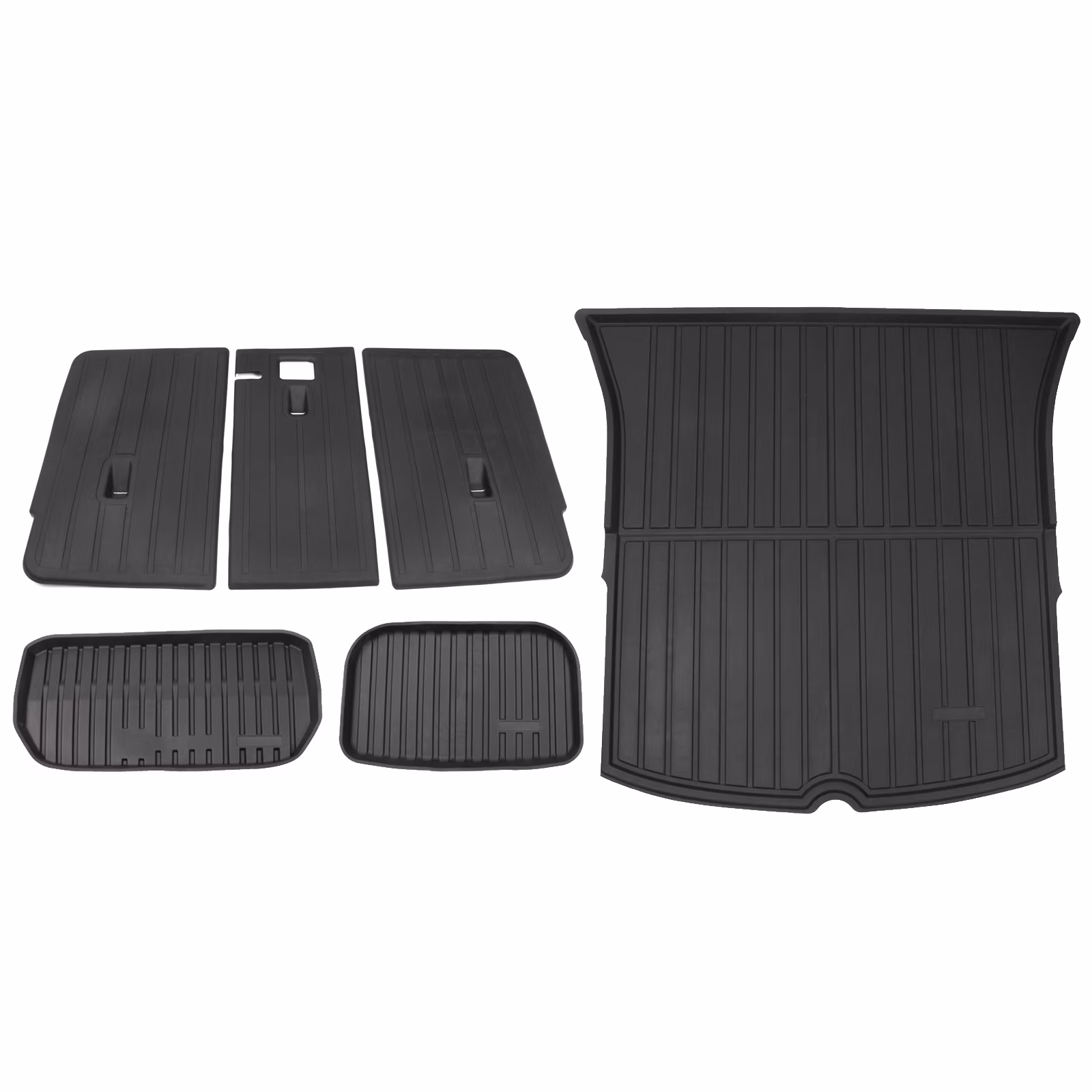 Ikon Motorsports Trunk Mats + Protector Backrest Covers Compatible with 2020-2023 Tesla Model Y Black Injection TPE All Weather Waterproof Anti-Slip Frunk Trunk Under Cargo Storage Liner Mat