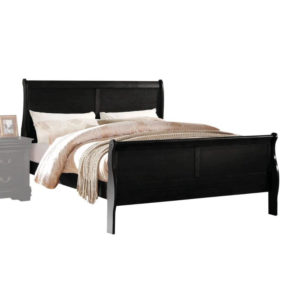 Contemporary Louis Phillippe Bedroom Furniture 3p Set Black Color Queen Size Bed
