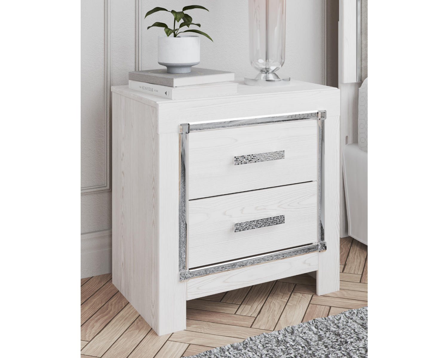 Signature Design by Ashley Contemporary Altyra 2 Drawer Nightstand, White