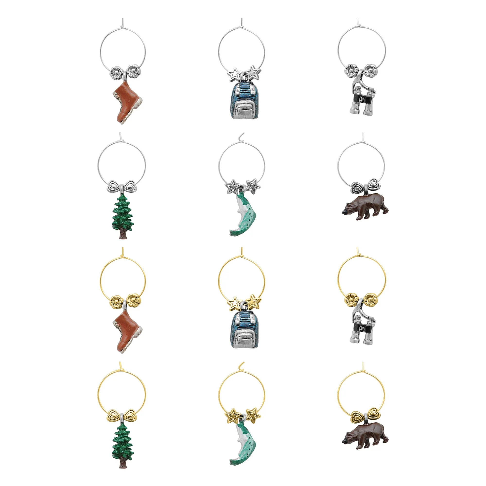 Wine Things 12-Piece Take A Hike Wine Charms/Wine Glass Tags/Drink Markers for Stem Glasses