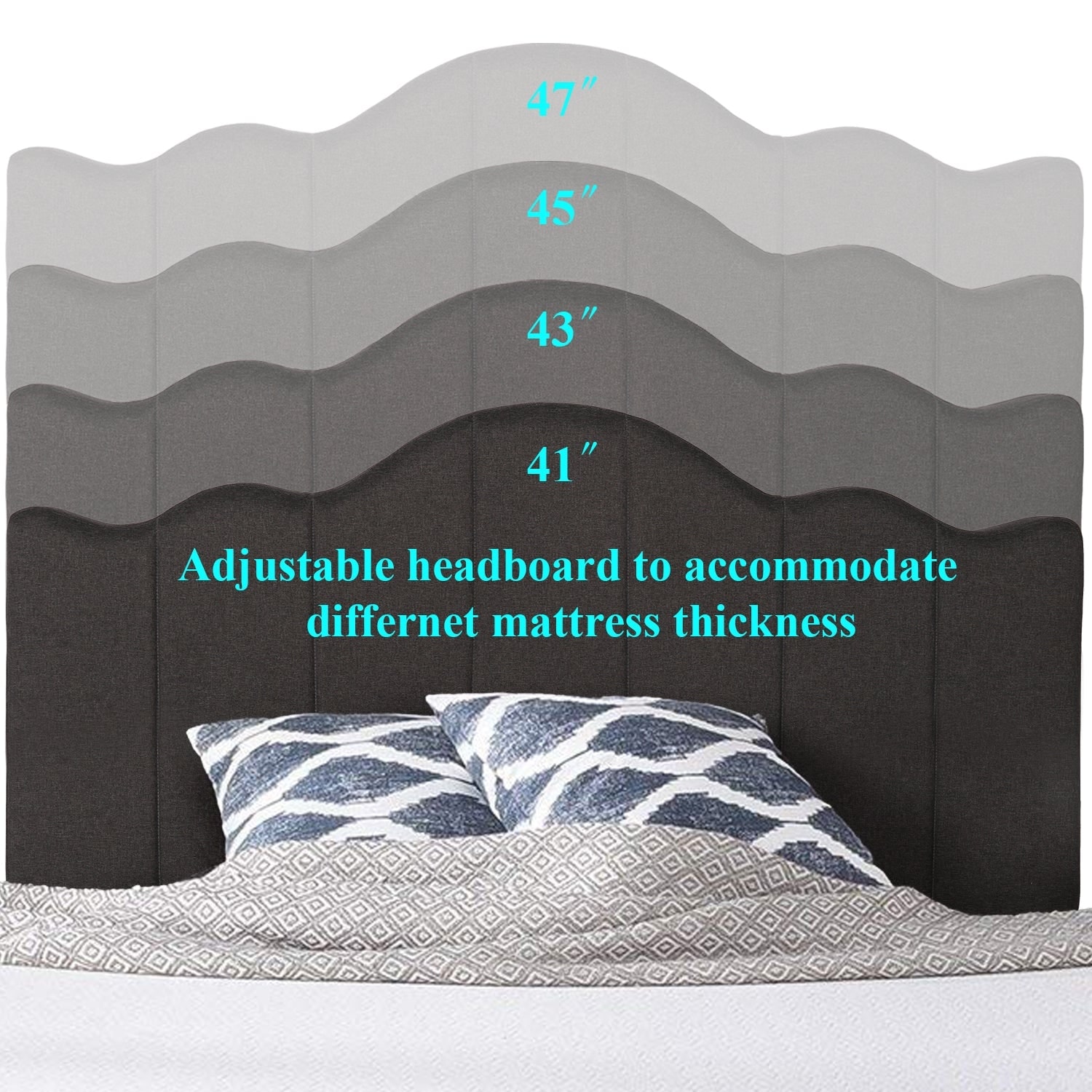 Modern Upholstered Bed Frame with Height Adjustable Headboard(Dark Grey,Blue,Beige ) Beige Full