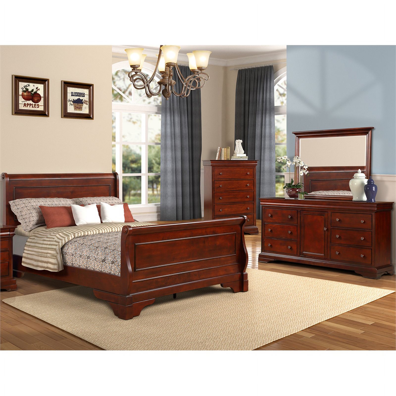 New Classic Versailles 4PC Wood Cal King Bedroom Set with Chest in Cherry