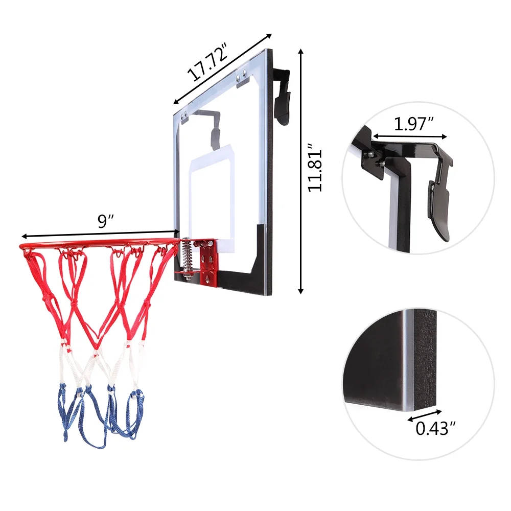 Ktaxon Clear Miniature Basketball Backboard Wall-Mount Hoops and Goals with Ball and Pump (Needle is contained into the air pump)