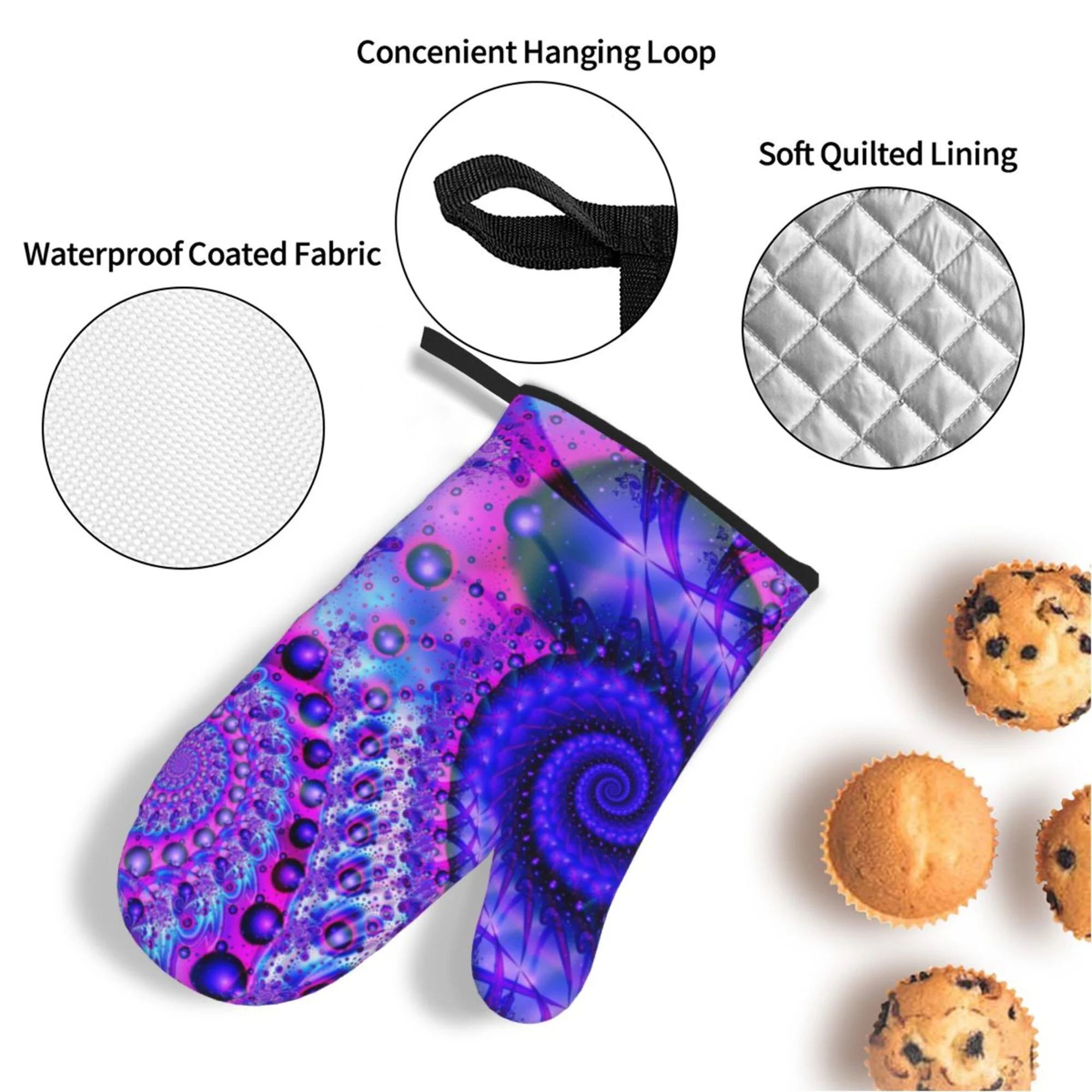 ZICANCN Oven Mitts and Pot Holders Sets,Fantasy Creative Purple Fractal Baking Sets Kitchen Heat Resistant 4 Pieces