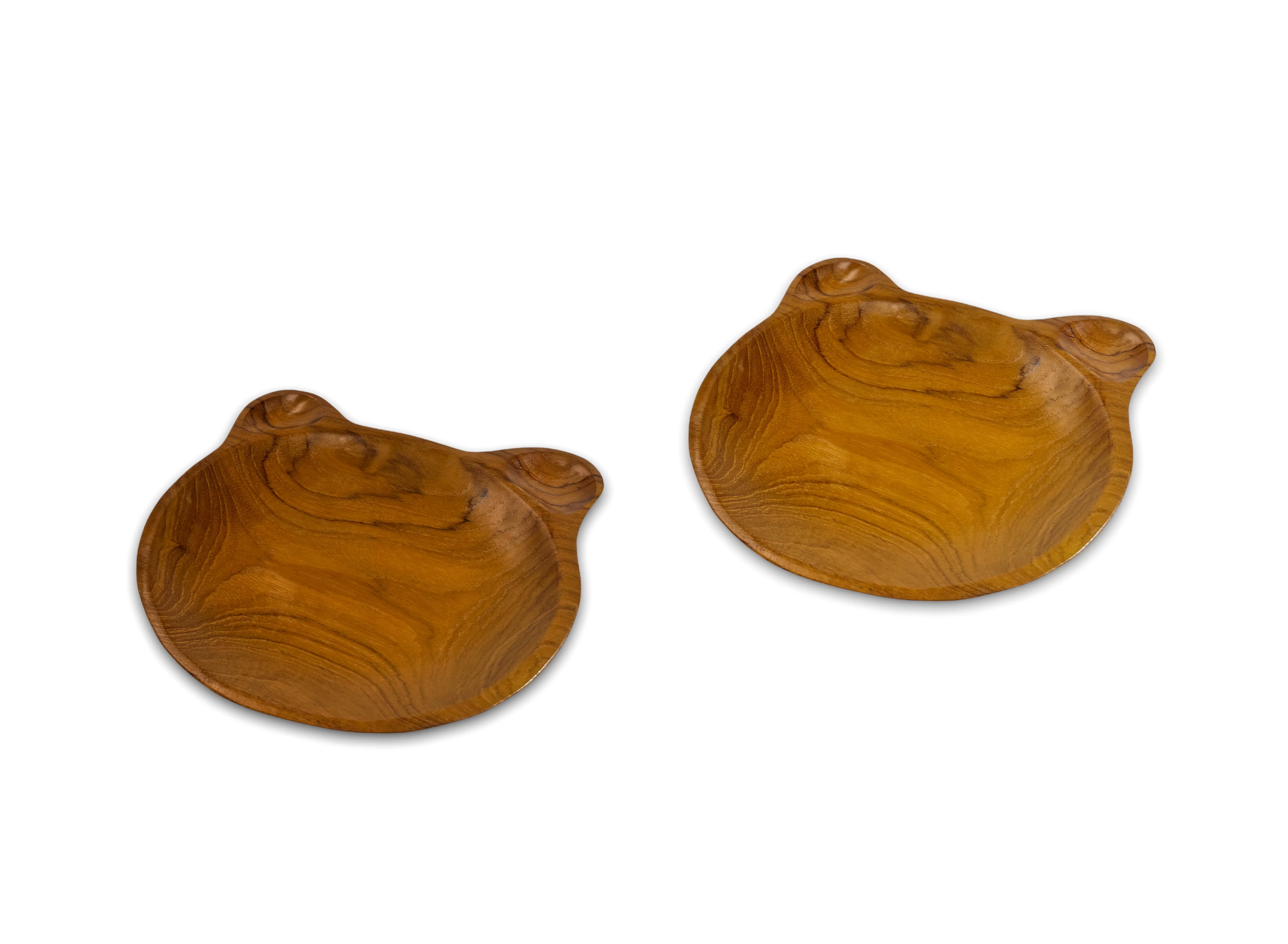 Handcrafted Solid Single Piece Teak Wood Plate/Tray/Dish/Platter (Set of 2), Multi-purpose use for serving and preparing desserts, fruits, appetizers, nuts, Hors d’oeuvres, cheese, etc. (Bear Big)