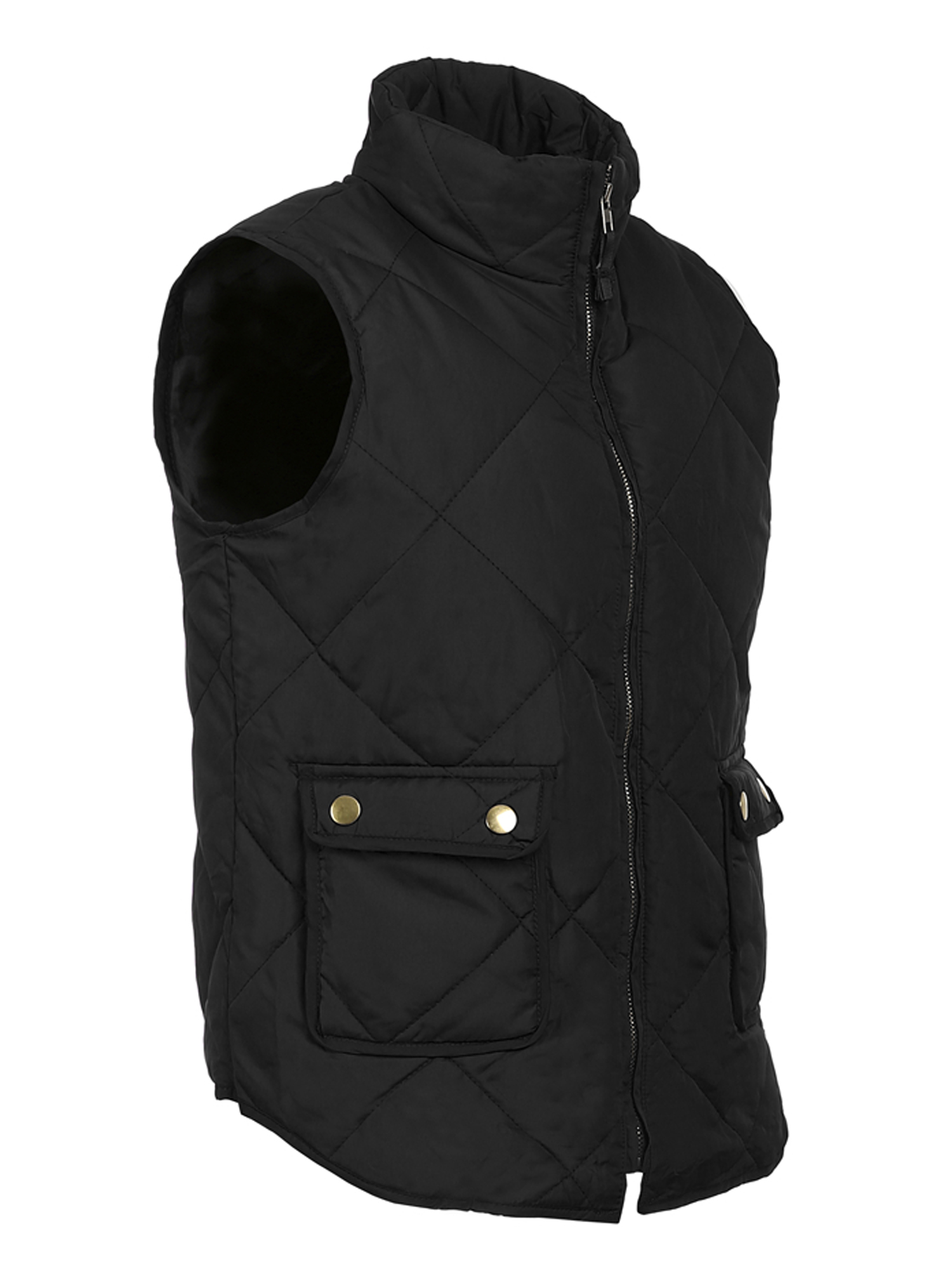 Hirigin Women Stand Collar Warm Padded Zip Closure Side Pockets Gilet Quilted Puffer Vest, Black, XL