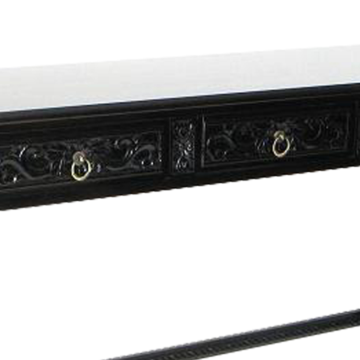 Benjara BM213517 Wooden Console Table with Carved Details & Turned Legs - Black