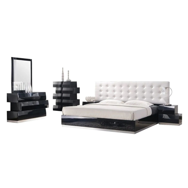 Milan Modern 5-Piece Bedroom Set, Black, Queen