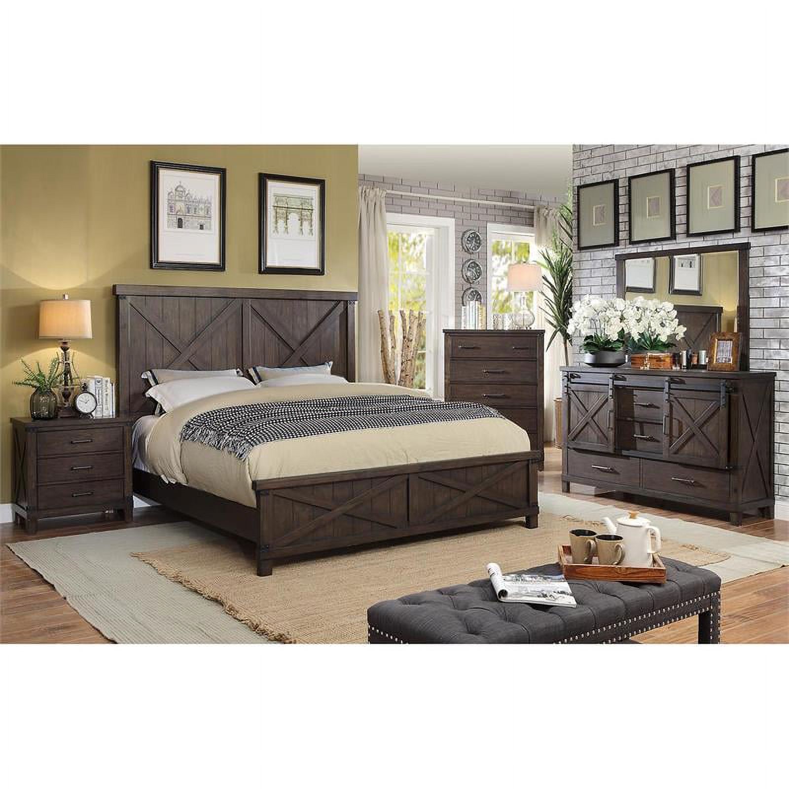 Furniture of America Andrew Rustic Wood California King Panel Bed in Dark Walnut