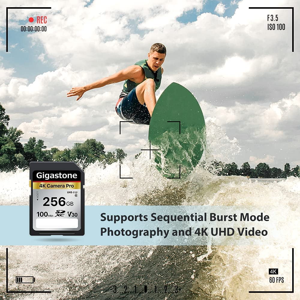 Gigastone 256GB SD Card V30 SDXC Memory Card High Speed 4K Ultra HD UHD Video Compatible with Canon Nikon Sony Pentax Kodak Olympus Panasonic Digital Camera - GS-SDXC-A1V30-256GB-B