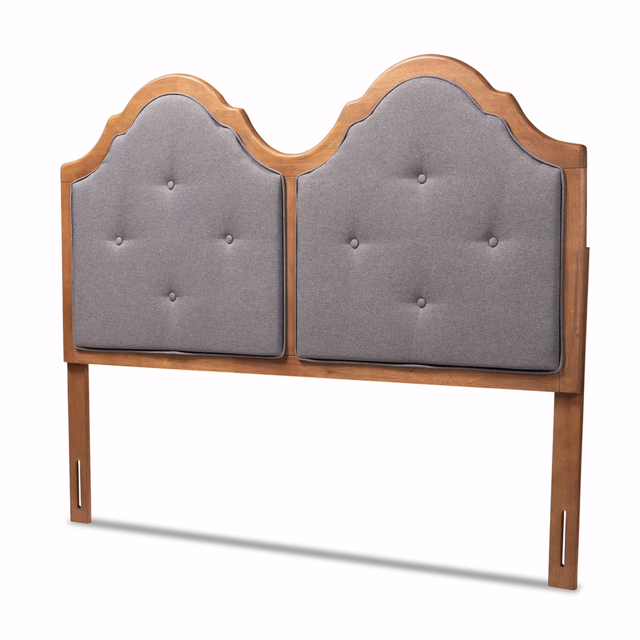 Baxton Studio Falk Vintage Classic Traditional Dark Grey Fabric  and Walnut Brown Finished  Queen Size Arched