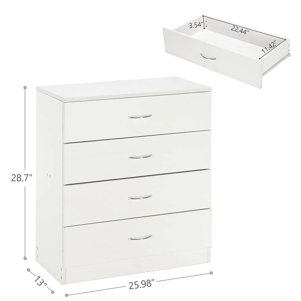 Dressers for Bedroom, Heavy Duty 4-Drawer Wood Chest of Drawers, Modern Storage Bedroom Chest for Kids Room, White Vertical Storage Cabinet for Bathroom, Closet, Entryway, Hallway, Nursery, White