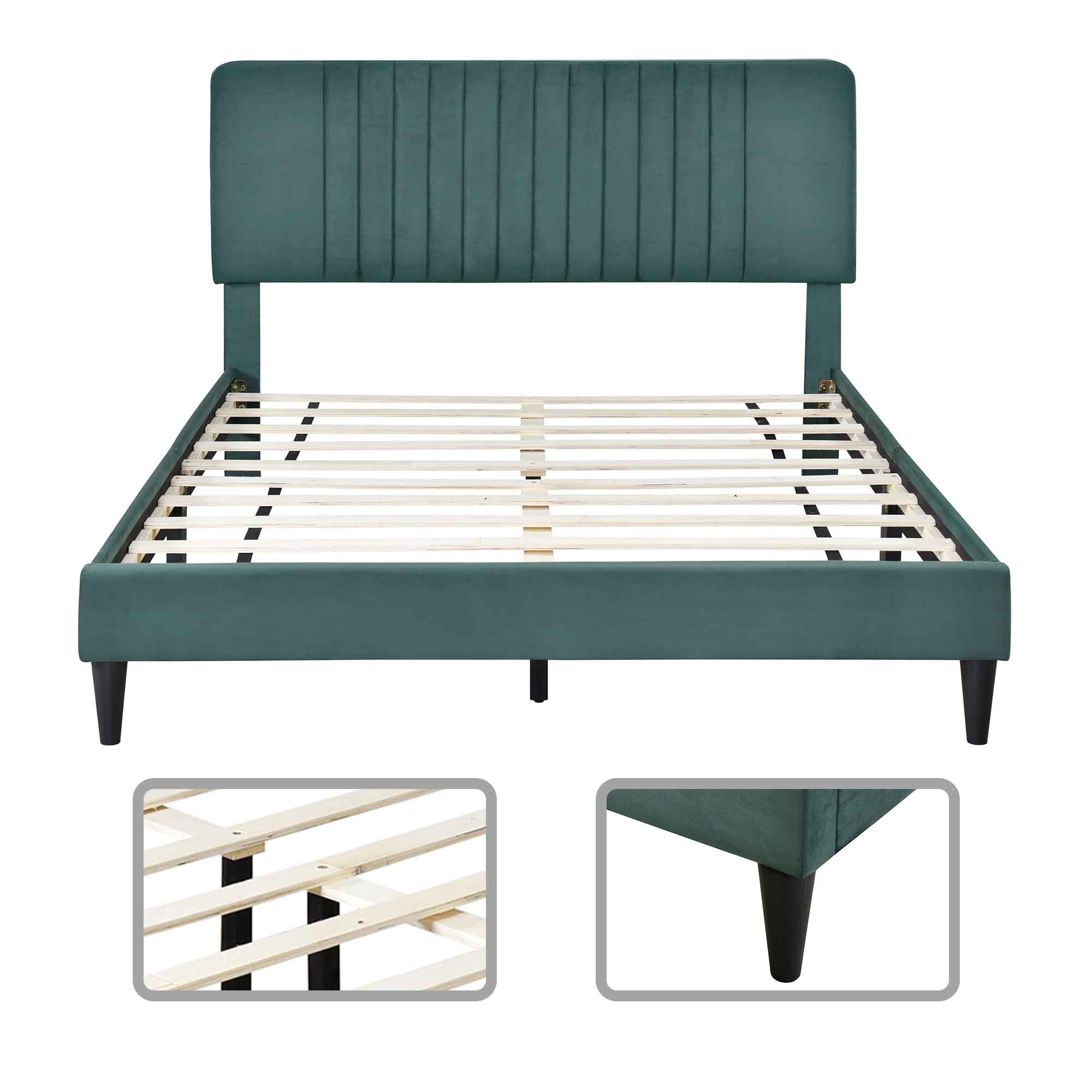 Fashion Design Full Size Platform Bed with Headboard and Center Support Legs