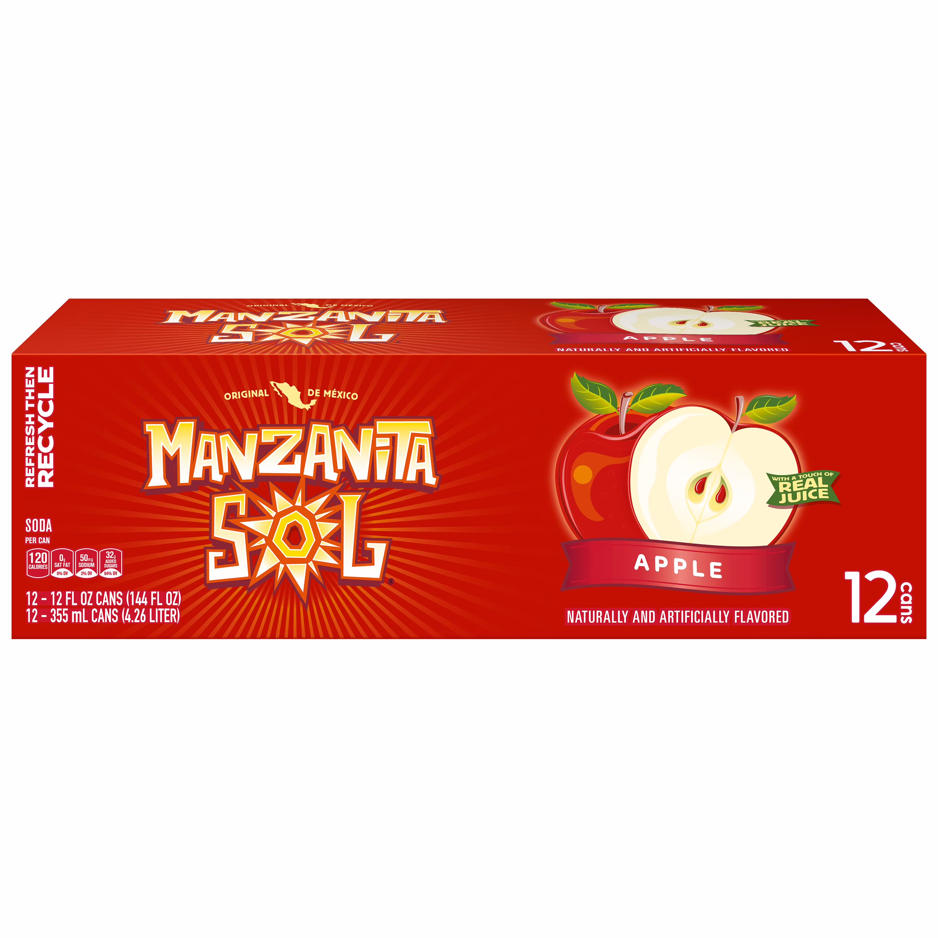 Manzanita Sol Apple Flavored Soda Pop, 12 fl oz, 12 Pack Cans