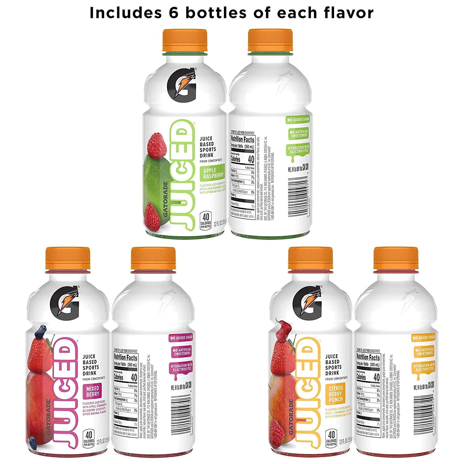 Gatorade Juiced Sports Drink, 3 Flavor Variety Pack, 12 oz Bottles, 18 Count