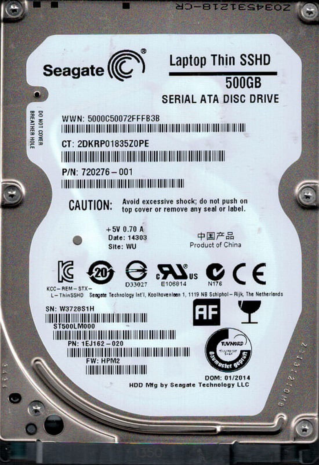 Seagate ST500LM000 P/N: 1EJ162-020 F/W: HPM2 500GB WU W37