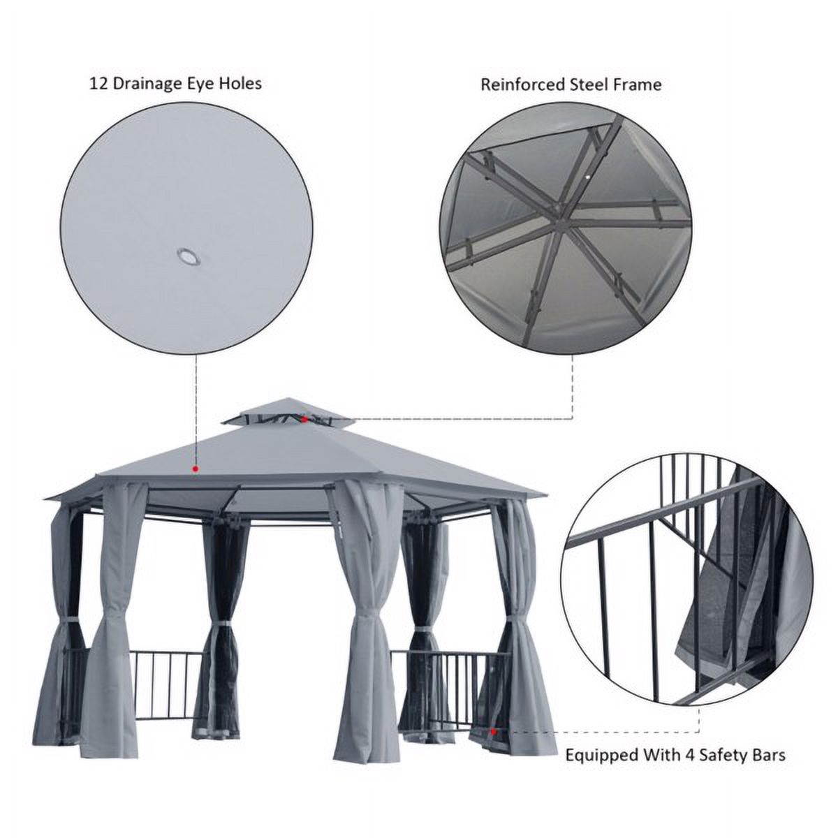 Fithood 13ft x 13ft Patio Gazebo-Gray-AS