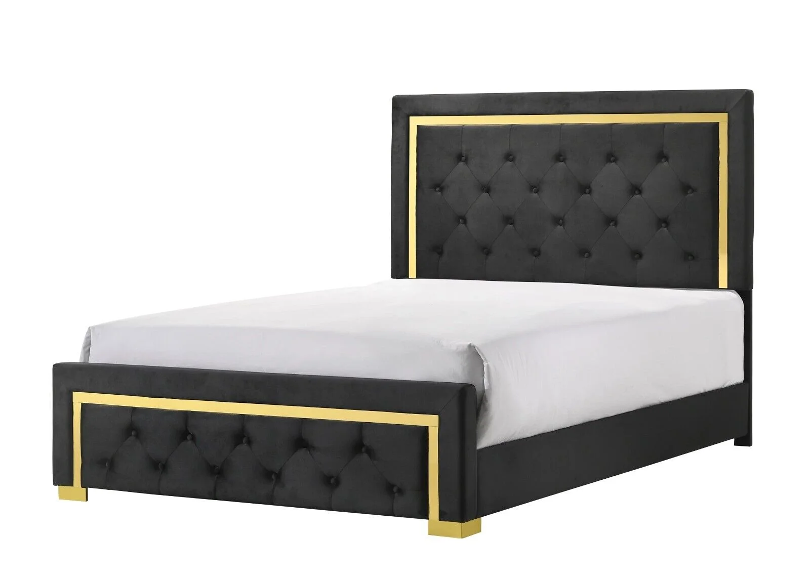 Modern Glam 5pc Bedroom Set Queen Size Panel Bed Furniture Gold Black Finish