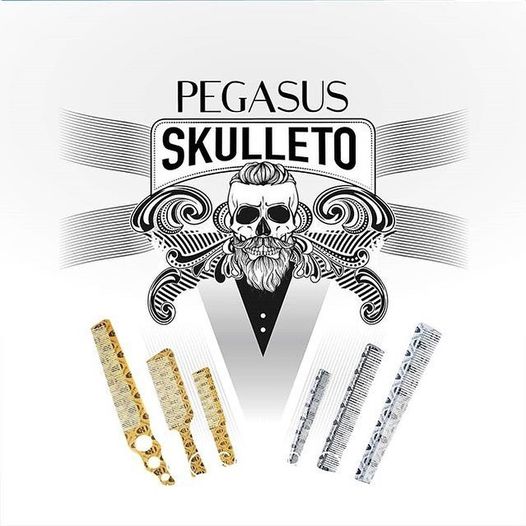 Pegasus Skulleto 302, 7in Hard Rubber Extra Fine Tooth Barber Comb, Seamless, Smooth Edges, Anti Static, Heat & Chemically Resistant, Wet Hair, Everyday Grooming Comb | Peines de goma dura - Silver