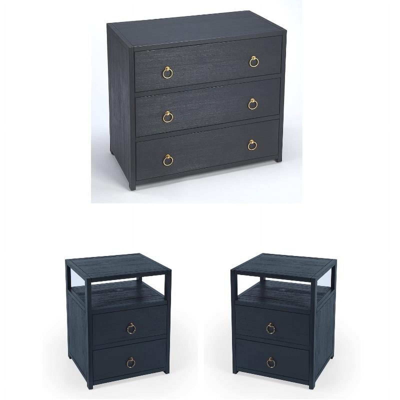 Home Square 3-Piece Set with Dresser and 2 Nightstands in Navy Blue