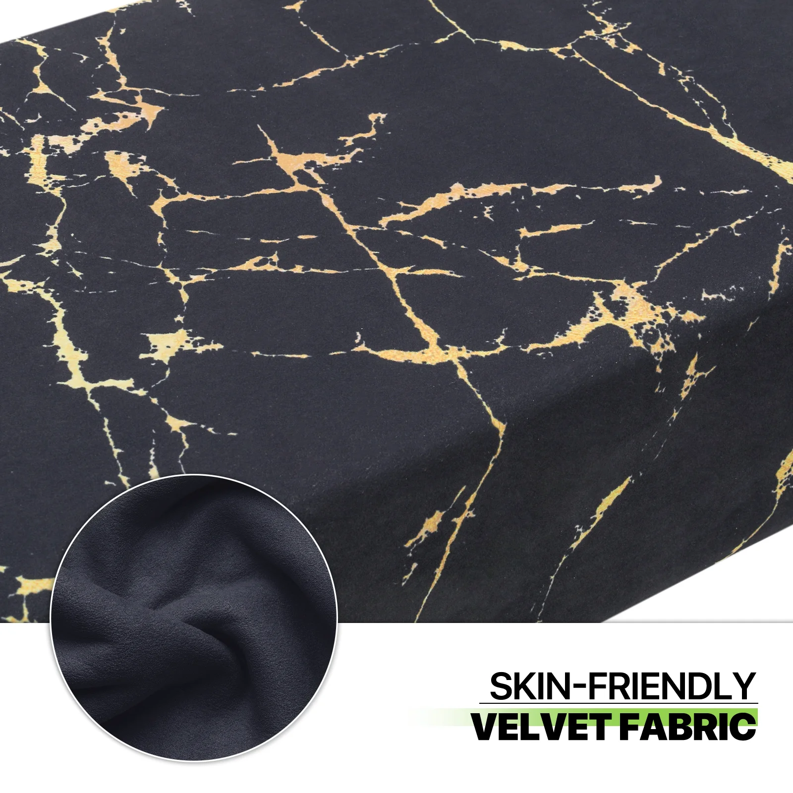 Magshion Rectangular Tufted Velvet Marbling Pattern Ottoman, Entryway Microfiber Shoe Stool, Bedroom End of Bed Bench, Home Footrest Footstool, Black/Gold