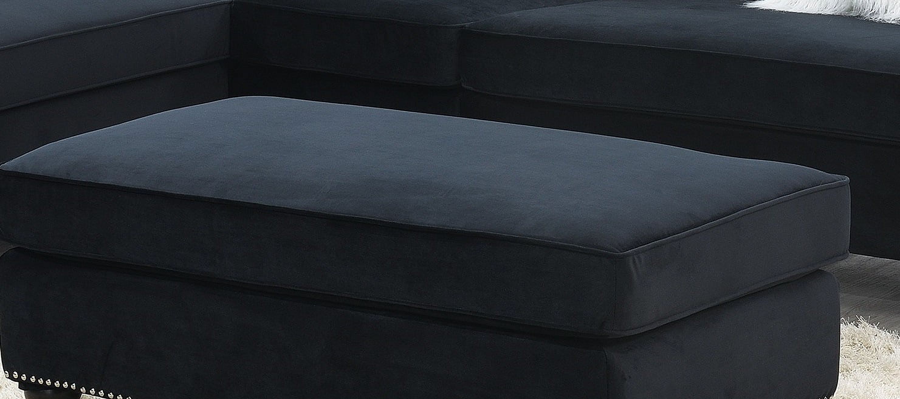 LANTRO JS Living Room XL Cocktail Ottoman Black Velvet Accent Studding Trim Wooden Legs