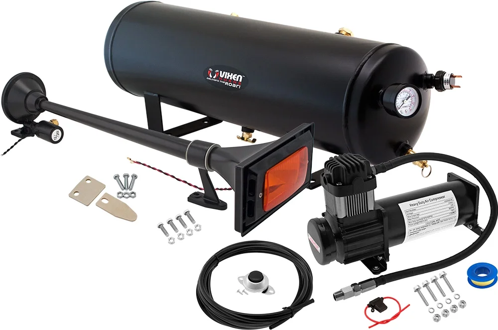 Vixen Horns Train Horn Kit for Trucks/Car/Semi. Complete Onboard System- 200psi Air Compressor, 3 Gallon Tank, 1 Trumpet. Super Loud dB. Fits Vehicles like Pickup/Jeep/RV/SUV 12v VXO8330B/1264YB