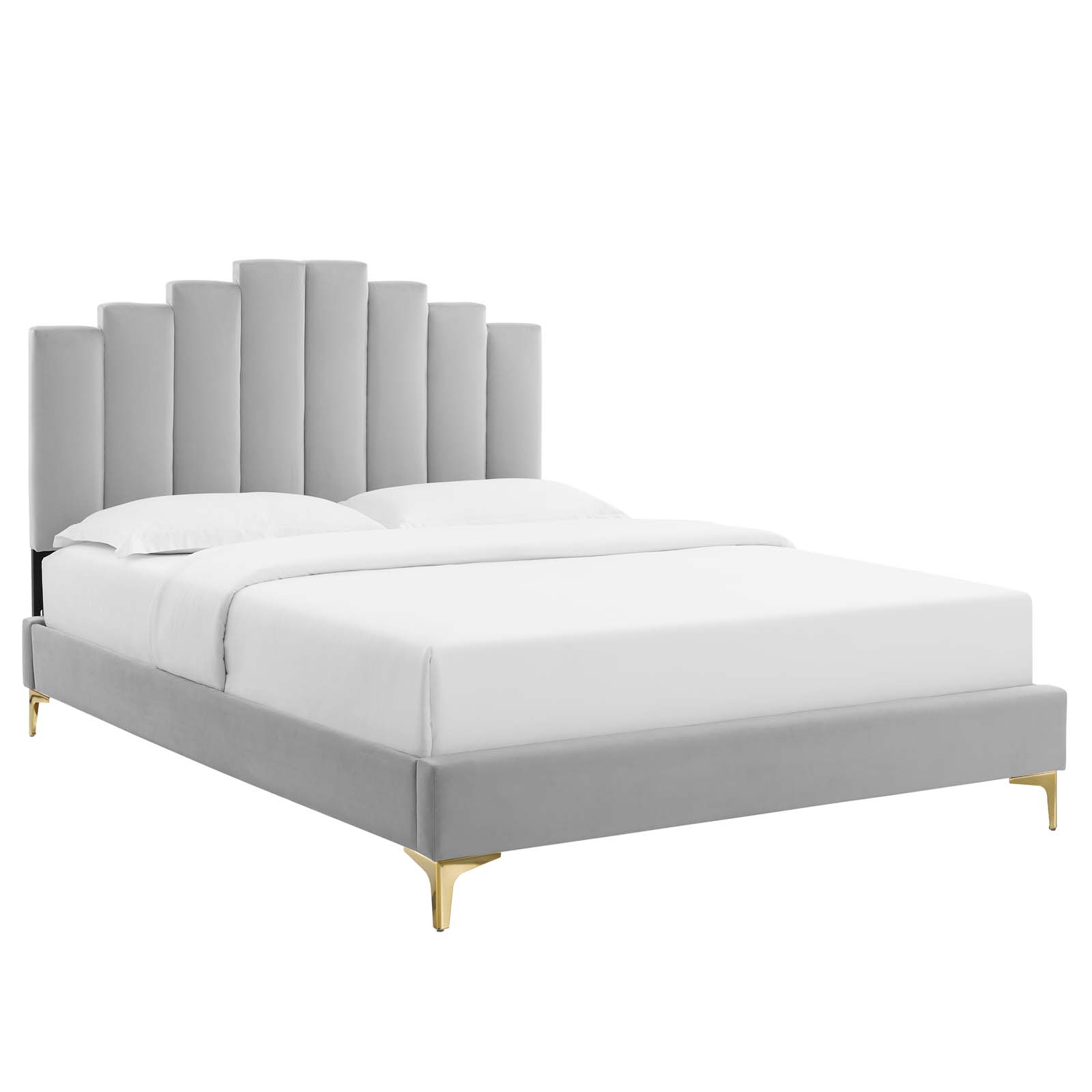 Modway Elise Twin Performance Velvet Platform Bed in Light Gray