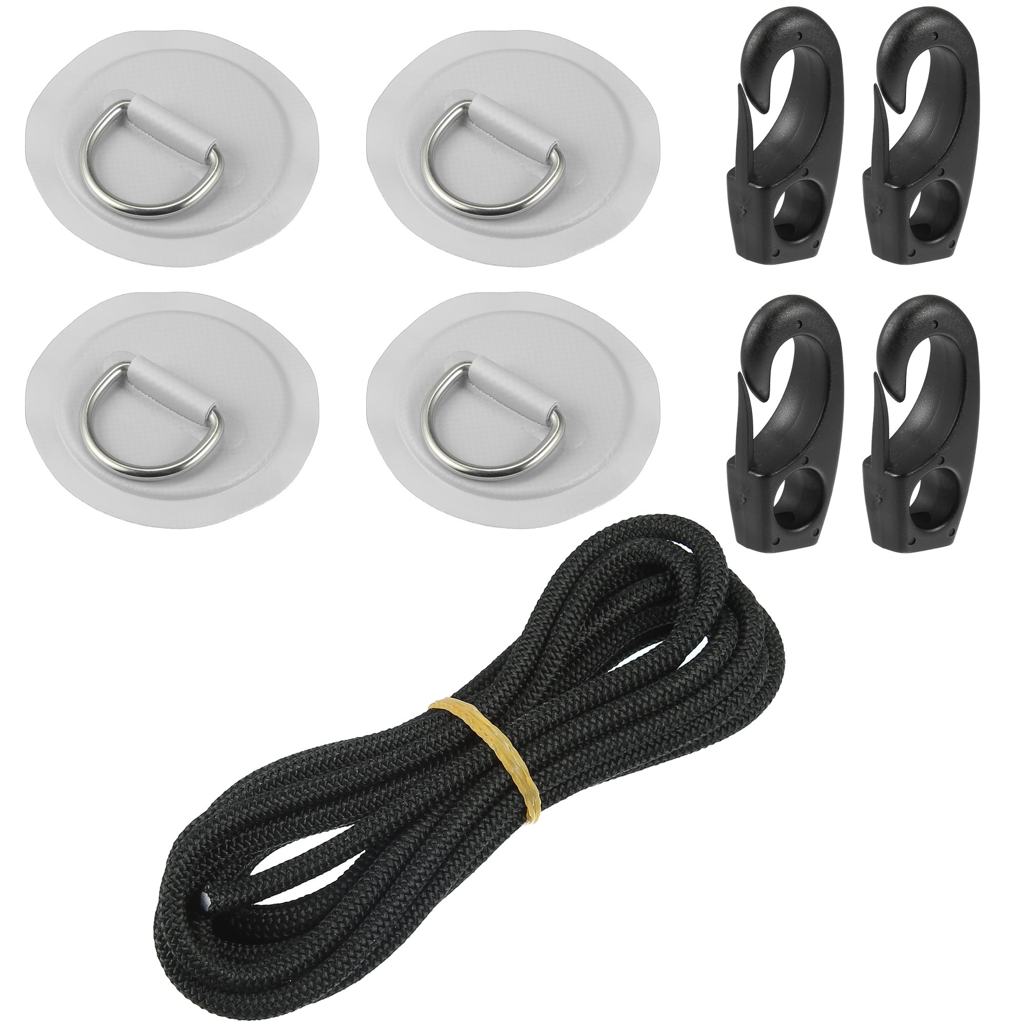 Unique Bargains 9pcs 11.81Ft 6mm Shock Cord with Hooks Elastic Deck Rigging Kit with 4 D Ring Patch for Kayak Gray