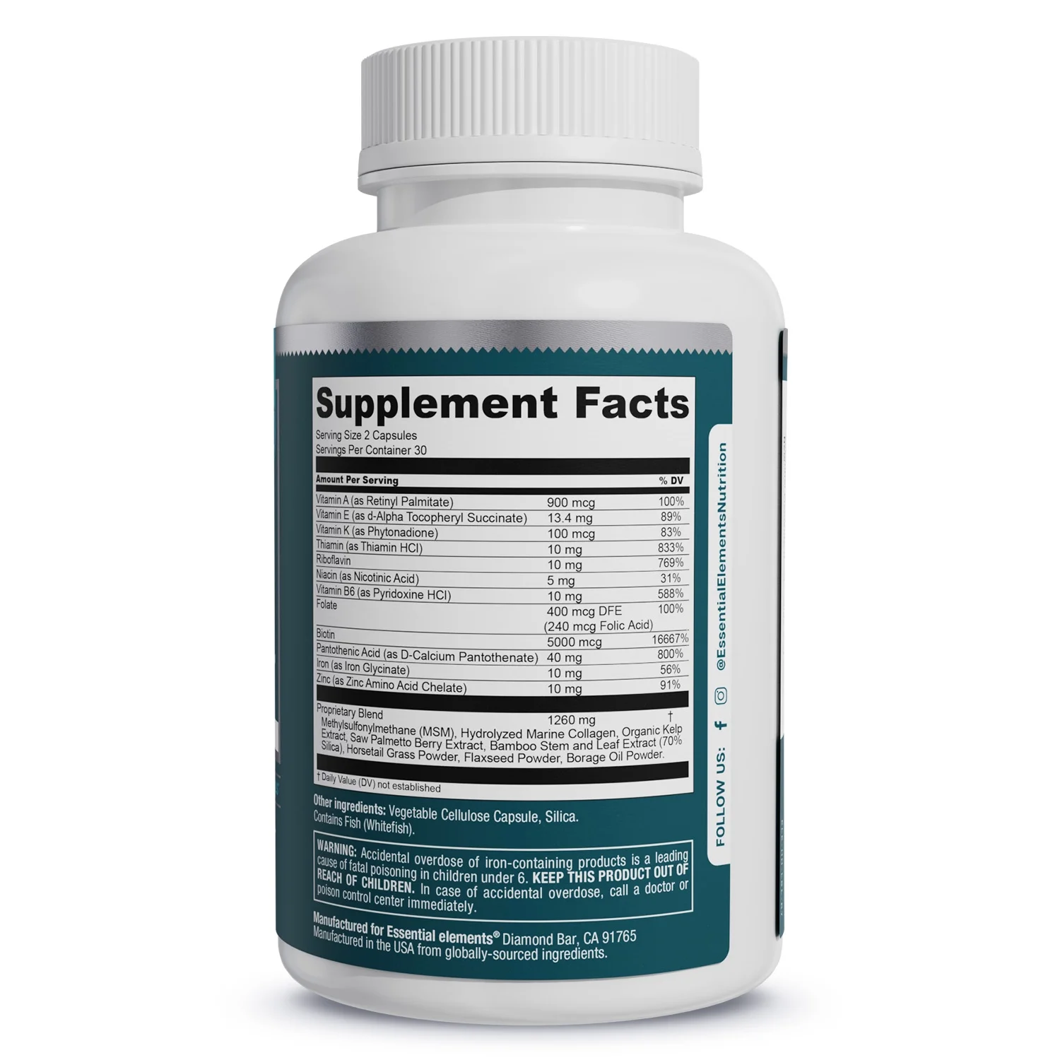 Hair Hero - Healthy Hair, Skin, and Nails - 5000 mcg Biotin | Essential Elements - 60 Day Supply (2-Pack)