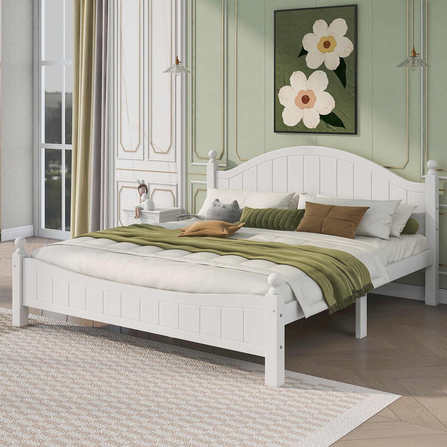 LivEditor Traditional Concise Style White Solid Wood Platform Bed King