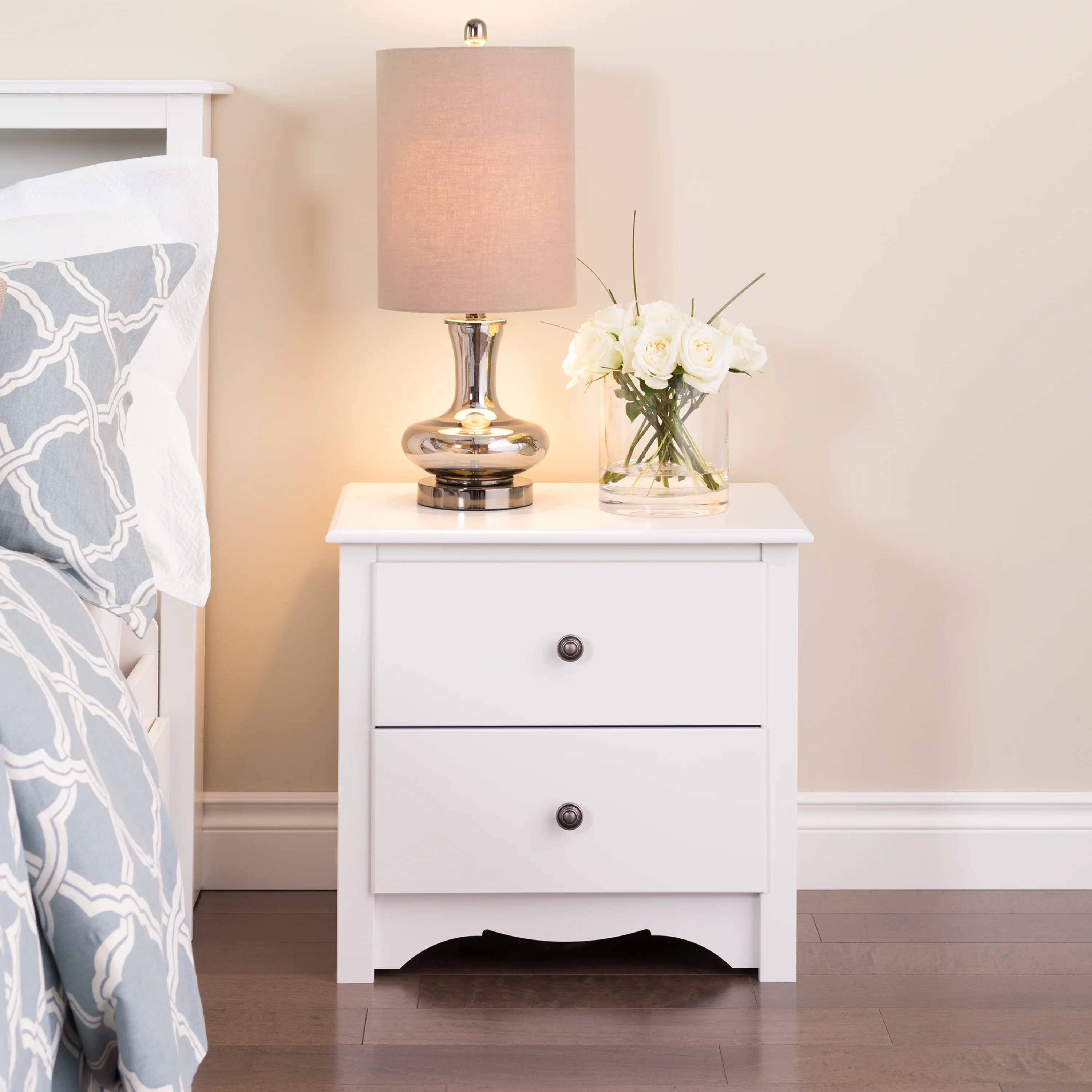 Prepac Monterey 2 Drawer Bedroom Nightstand, White