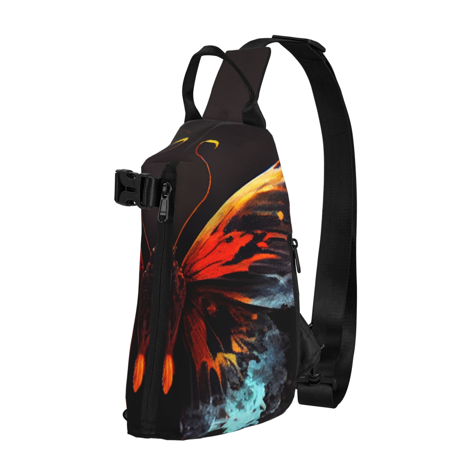 ZNDUO Small Sling Crossbody Backpack, Fiery Butterfly Abstract Art Pattern Lightweight One Strap Sling Bag Backpack for Hiking Walking Biking Travel Cycling