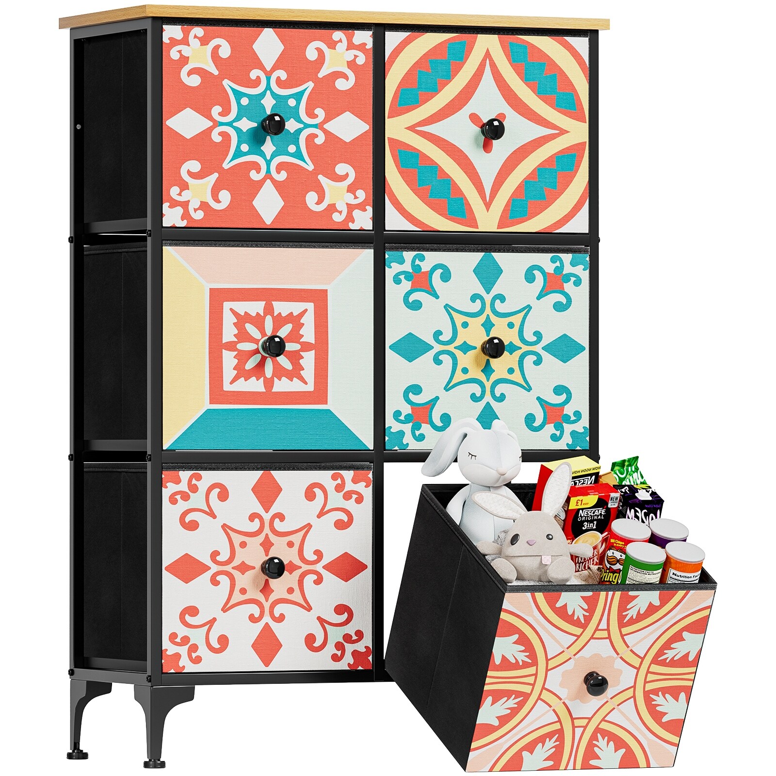 Bedroom 6 Drawer Dressers, Tower for Closet and Nursery Kids and Adult, Boho