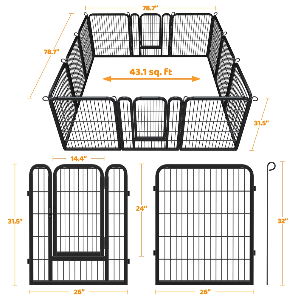 Yaheetech 31.5''H 12 Panels Dog Playpen, Black