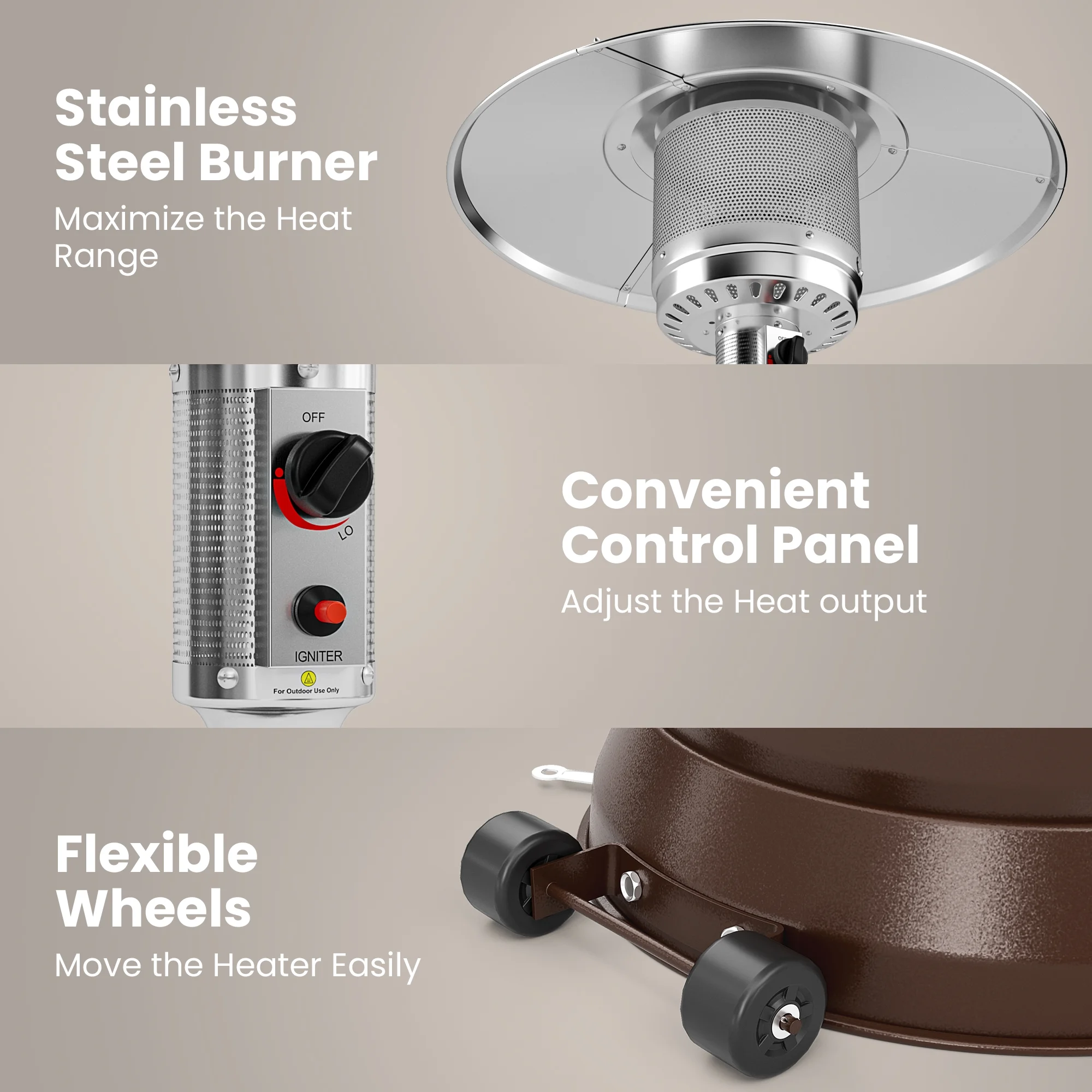 Pamapic 48000 BTU Brown Propane Standing Patio Heaterr with Cover